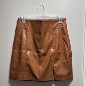 Elegant Tan Faux Leather Skirt